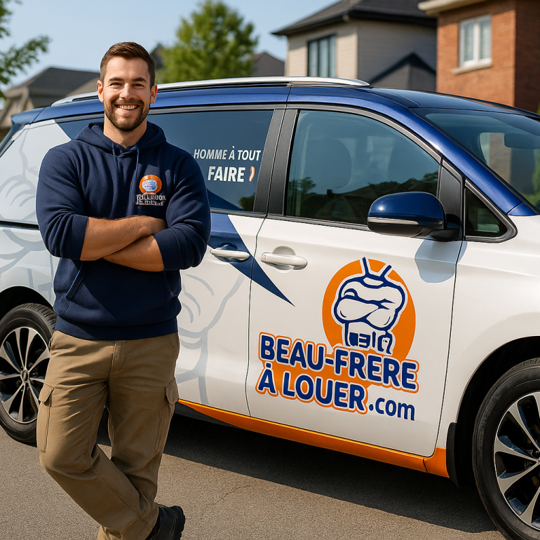 Technicien Beau-frère à louer debout devant la camionnette de service, représentant le Club Beau-frère à louer – plan d’entretien résidentiel au Québec.